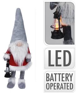Skřítek s LED lucerničkou a svítícím nosem 51 cm, šedý