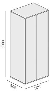 Kancelářská šatní skříň LAYERS, šatní tyč, 800 x 600 x 1905 mm, bílá