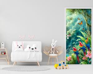 Samolepící fototapeta na dveře - Tropický ráj s papoušky