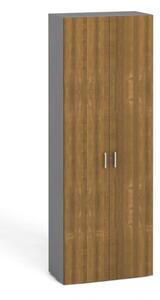 Kancelářská skříň s dveřmi PRIMO KOMBI, 5 polic, 2233 x 800 x 400 mm, šedá / ořech