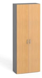 Kancelářská skříň s dveřmi PRIMO KOMBI, 5 polic, 2233 x 800 x 400 mm, šedá / buk