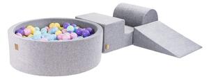Šedé sametové pěnové hřiště 4 ks výška 30 cm 225x90 cm Montessori – Meowbaby