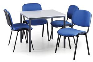 Stůl jídelní, šedý 800 x 800 + 4 konferenční židle Viva modré