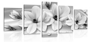 5-dílný obraz luxusní magnolie s perlami v černobílém provedení Varianta: 100x50