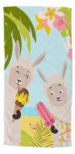 Dětská sametová plážová osuška 75x150 cm Happy lamas – Good Morning
