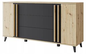 Komoda 150 cm, moderní design, 3 zásuvky a 2 skříňky, barva: tmavě šedá matná
