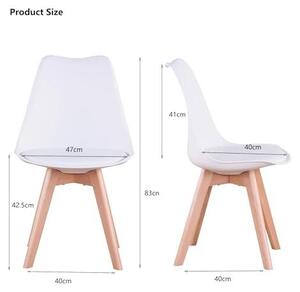 Jídelní židle, sada 4 kusů, skandinávský design, sedák z umělé kůže, nohy z masivního dřeva, čalouněné židle bez opěrek (bílé)