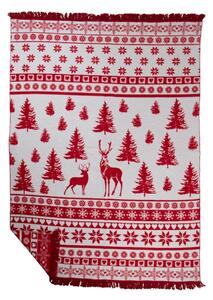 Bílo-červený oboustranný pléd s jeleny Nordic Deer XL – 150*200*3 cm - Mars & More