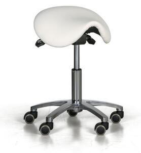 Pojízdná pracovní stolička ENIE, sedák ve tvaru sedla, univerzální kolečka, bílá