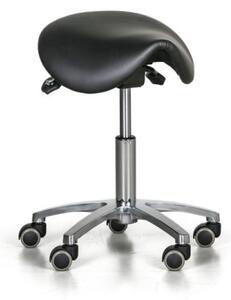 Pojízdná pracovní stolička ENIE, sedák ve tvaru sedla, měkká kolečka, černá