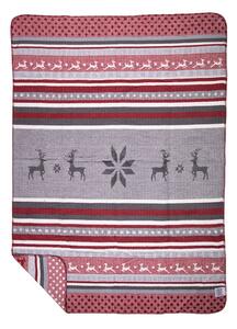 Šedo-červený pléd s jeleny Deer Nordic grey - 130*180*3cm - Mars & More