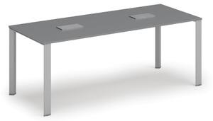 Stůl PRIMO INFINITY 2000 x 900 x 750, grafit + 2x stolní zásuvka TYP II, stříbrná