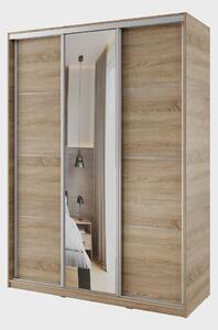 Šatní skříň NEJBY BARNABA 150 cm s posuvnými dveřmi, zrcadlem,4 šuplíky, 2 šatními tyčemi,dub sonoma