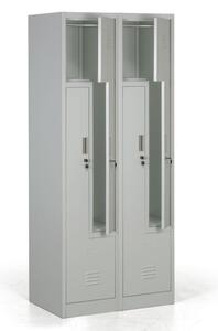 Kovové šatní skříňky Z, 4 oddíly, cylindrický zámek, šedé dveře