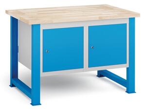 Dílenský stůl KOVONA, 2 závěsné skříňky na nářadí, buková spárovka, pevné nohy, 1200 mm