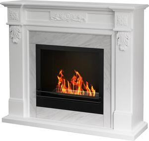 TRUMAN, bioetanolový krb, volně stojící, bílá barva, vzhled mramoru, rozměry: 121 cm (délka) x 38 cm (šířka) x 108 cm (výška)