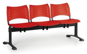 Plastová lavice do čekáren VISIO, 3-sedák, červená, černé nohy