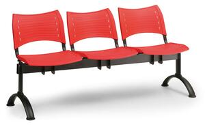 Plastová lavice do čekáren VISIO, 3-sedák, červená, černé nohy