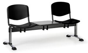 Plastová lavice do čekáren ISO, 2-sedák, se stolkem, černá, chrom nohy