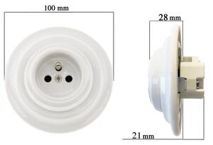Bohemia-Design - Porcelá. retro domovní zásuvka s rámečkem SCHUKO 250V/16A bílá