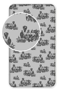 Šedé napínací bavlněné dětské prostěradlo 90x200 cm Train – Jerry Fabrics