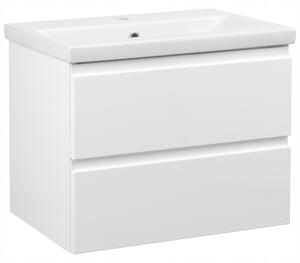Koupelnová sada 60 cm Skříňka s umyvadlem, 2 zásuvky, bílý lesk Reno