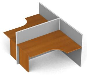 Rohový kancelářský pracovní stůl PRIMO s paravany, tvar T, nástěnka, 2 místa, třešeň
