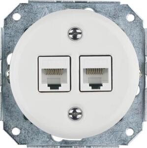 Bohemia-Design -Porcelánová retro ethernetová zásuvka bez rámečku 2x CAT.5E bílá