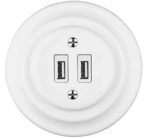 Bohemia-Design - Porcelánová retro USB napájecí zásuvka s rámečkem 2x USB-A bílá