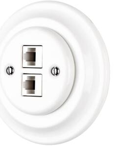 Bohemia-Design - Porcelánová retro ethernetová zásuvka s rámečkem 2x CAT.5E bílá
