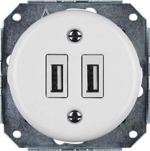 Bohemia-Design -Porcelánová retro USB napájecí zásuvka bez rámečku 2x USB-A bílá