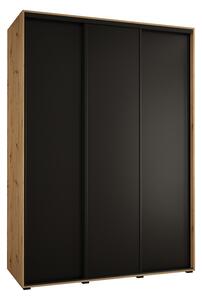Šatní skříň s posuvnými dveřmi DAVOS 170cm | DUB Artisan / černá / černé pojezdy