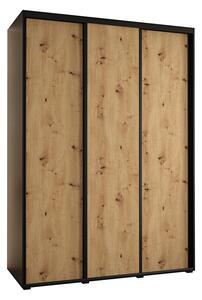 Šatní skříň s posuvnými dveřmi DAVOS 170cm | Černá / DUB Artisan / černé pojezdy