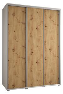 Šatní skříň s posuvnými dveřmi DAVOS 170cm | Bílá / DUB Artisan / stříbrné