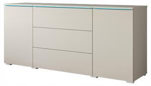 Komoda o šířce 150 cm do obývacího pokoje, s 3 zásuvkami a 2 skříňkami, barva kašmír, béžová, s LED osvětlením