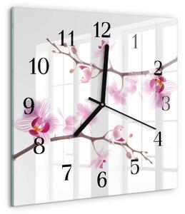 Skleněné hodiny na stěnu Orchidej zskc-30x30-00171198