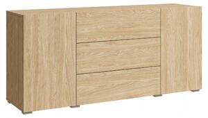 Moderní komoda, výška 150 cm, stojící, 3 zásuvky a 2 skříňky, povrchová úprava: olejovaný dubový Imitace