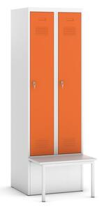 Šatní skříňka s lavičkou, oranžové dveře, cylindrický zámek