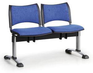 Čalouněná lavice do čekáren SMART, 2-sedák, modrá, chromované nohy