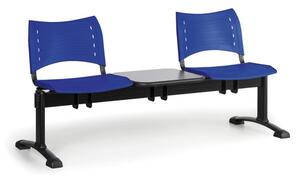 Plastová lavice do čekáren VISIO, 2-sedák, se stolkem, modrá, černé nohy