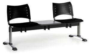 Plastová lavice do čekáren VISIO, 2-sedák, se stolkem, černá, chromované nohy
