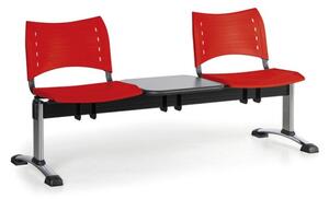 Plastová lavice do čekáren VISIO, 2-sedák, se stolkem, červená, chromované nohy