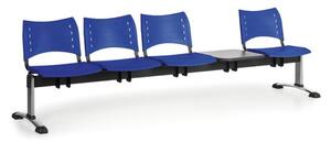 Plastová lavice do čekáren VISIO, 4-sedák, se stolkem, modrá, chromované nohy