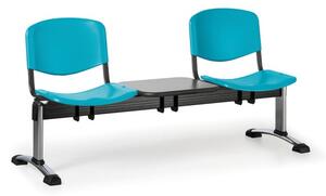 Plastová lavice do čekáren ISO, 2-sedák, se stolkem, zelená, chrom nohy