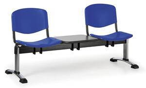 Plastová lavice do čekáren ISO, 2-sedák, se stolkem, modrá, chrom nohy