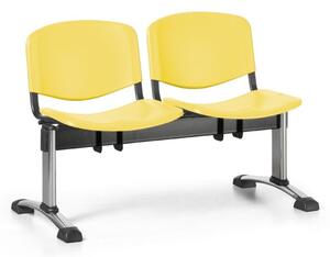 Plastová lavice do čekáren ISO, 2-sedák, žlutá, chrom nohy