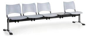 Plastová lavice do čekáren VISIO, 4-sedák, se stolkem, šedá, chromované nohy