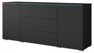 Moderní komoda, šířka 150 cm, vhodná do obývacího pokoje, s 3 zásuvkami a 2 skříňkami, barva: matná černá