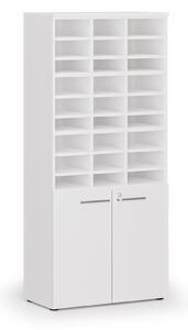 Třídicí regál s dveřmi PRIMO WHITE, 800 x 420 x 1781 mm, 27 přihrádek, bílá