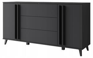Komoda, šířka 150 cm, moderní design, 3 zásuvky a 2 skříňky, matná černá barva